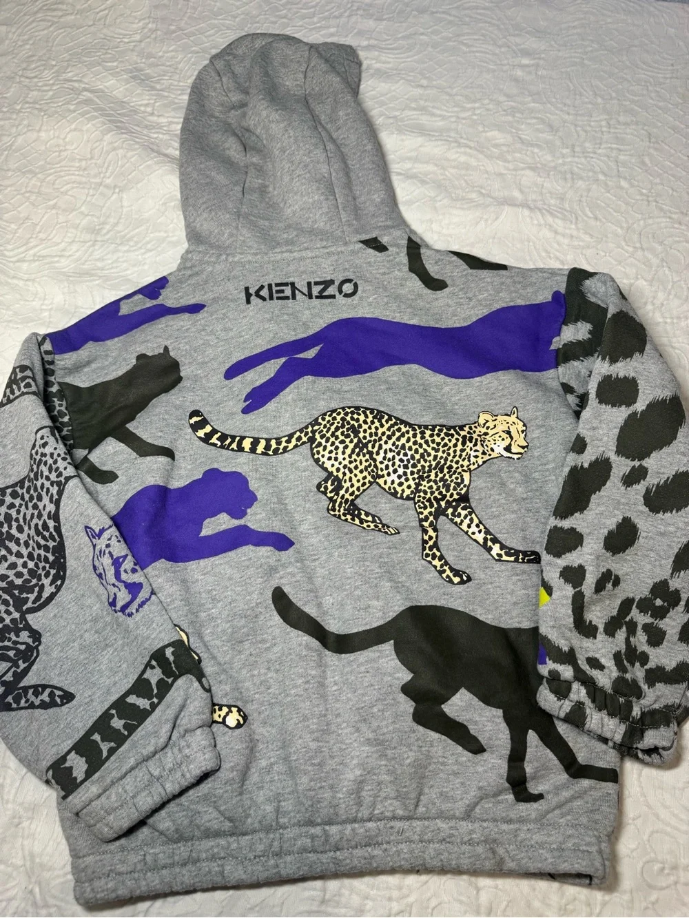 Kenzo Kids Hoodie Size 8 128 Gray Tiger Leopard Animal Print Full Zip